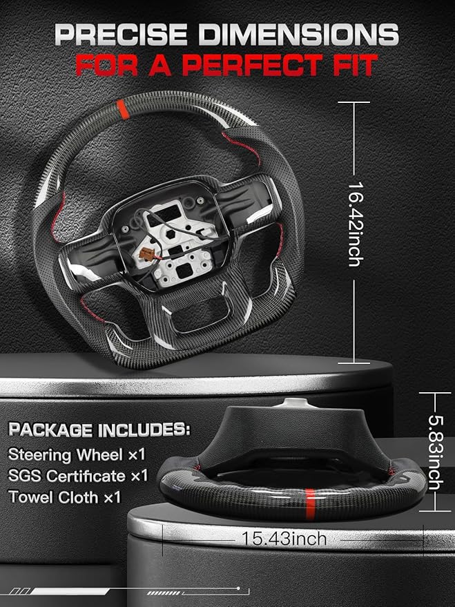 Carbon Fiber Heated Steering Wheel for Ford F-150 2021–2024, Includes Decorative Trim Piece, D-Shaped Flat-Bottom, Hand-Stitched Nappa Grip, for F-150 Models Without Paddle Shifters