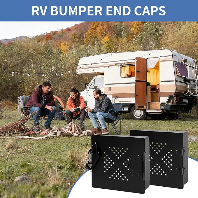 Lackin Aluminum RV Bumper End Cap,2PCS 4 Inch Square Camper Bumpers Protective Cover with Vent Holes,Secure Sewer Hose Storage,Travel Trailer Accessories,2 Pack