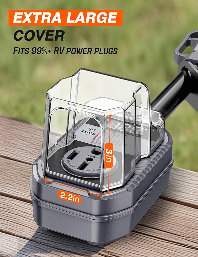 18,000J RV Surge Protector 50 Amp with LED Display, 50 Amp Surge Protector for RV with Voltage Monitoring, Clear Error Codes, Comprehensive Detection, IP68 Waterproof