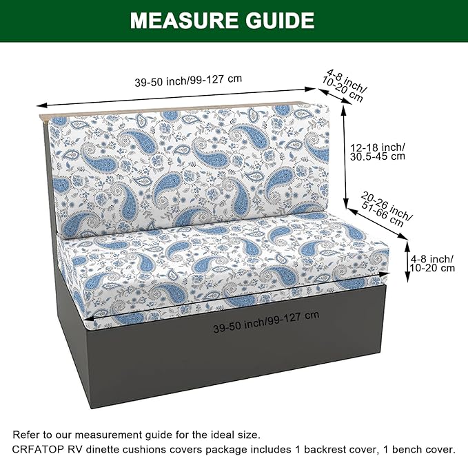 CRFATOP RV Dinette Cushion Covers Printed Elastic Camper Cushion Slipcover Stretchable Loveseat Sofa Chair Cover Furniture Protector for RV Camper Car Bench 1 Backrest Cover & 1 Bench Cover,46