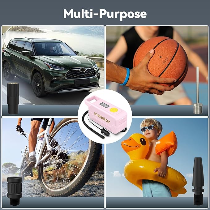 150 PSI Tire Inflator Portable Air Compressor, 12V DC Auto Shutoff Air Pump with Digital Pressure Gauge and Emergency LED Light for Car Tires, Bicycle & Balloons, Pink