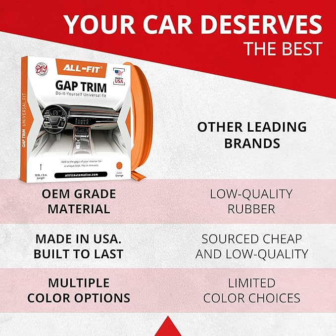 All-Fit Automotive Car Gap Filler – 10 Ft Orange Trim Molding for Car Accessories Interior – Universal, Flexible Car Interior Accessories for Dashboards, Panels, & Air Vents – Easy DIY Installation