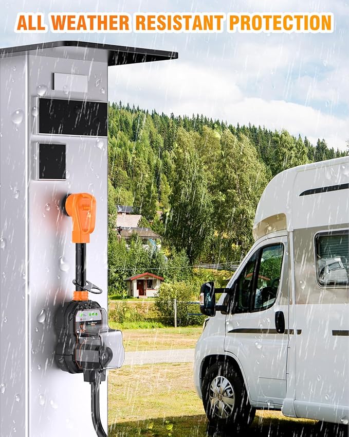 GEARGO RV Surge Protectors 50 Amp, 15000 Joules RV Circuit Analyzer, IP68 Surge Voltage Protection, RV Adapter Plug for Camper (Orange)