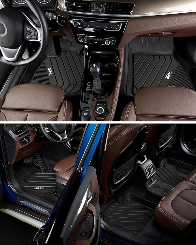 3W BMW X2 Floor Mats Fit for 2018-2023 & BMW X1 Floor Liner Fit for 2016-2022 Custom Fit All Weather TPE Floor Liner for X2 28i M35i 1st & 2nd Row Full Set Car Mats, Black
