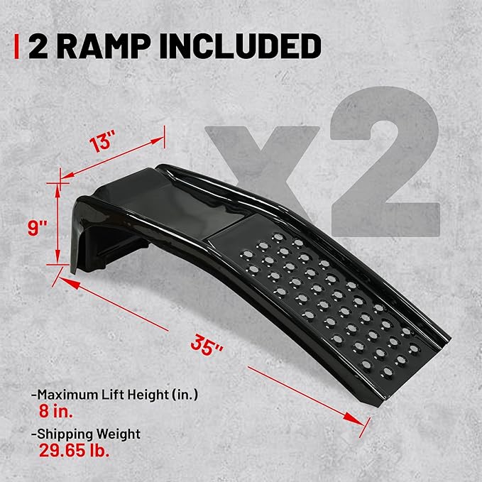 Rockland 4 Ton 8000 LBS Solid Steel Car Ramp Set, 35" L x 13" W x 9" H, Heavy Duty Auto Truck Ramps for Oil Change and Car Repair, Ideal for Easy Home Garage Maintenance (Pack of 2)
