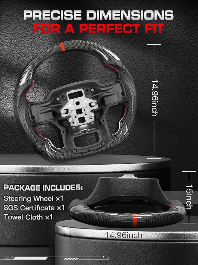 Carbon Fiber Steering Wheel for Ford F-150 2021–2024, D-Shaped Flat-Bottom, Perforated Nappa Leather Grip, Hand-Stitched, for F-150 Without Paddle Shifters Models