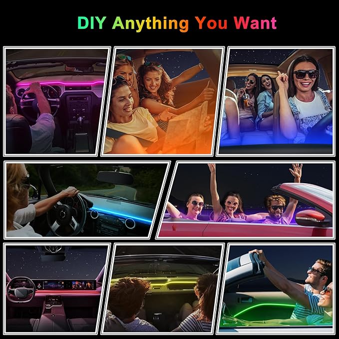Acrylic Interior Car LED Strip Light with 6mm Sewing Edge - 43.3 inches Ambient Lighting Kits, Neon LED Strip Light(110CM/43.3IN, Orange)