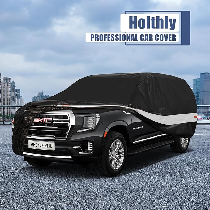 10 Layers SUV Car Cover Custom Fit for GMC Yukon XL (2000-2024) Waterproof All Weather for Automobiles, Outdoor Full Cover Sun UV Rain Protection with Cotton.Black