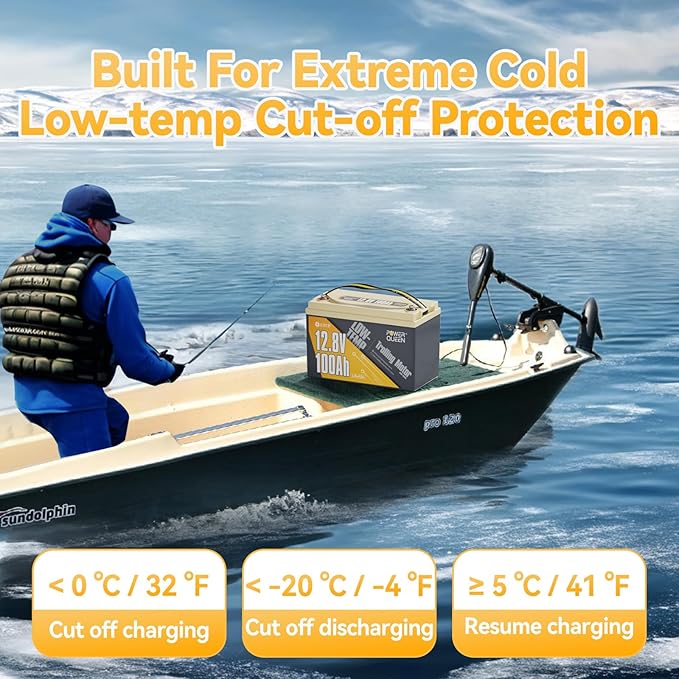 Power Queen 12V 100Ah LiFePO4 Battery Low-temp Protection Group 31, Deep Cycle Lithium Battery with 100A BMS, 1280Wh Energy, Up to 15000 Cycles for Trolling Motor Marine RV Solar (12V 100Ah, 4)