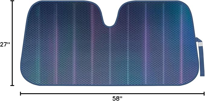 BDK Iridescent Matte Black Front Windshield Sunshade Accordion Folding Style Auto Shade for Car Truck SUV Van Blocks UV Rays Sun Visor Protector Easy Setup Keeps Your Vehicle Cool - 58 x 27 inches