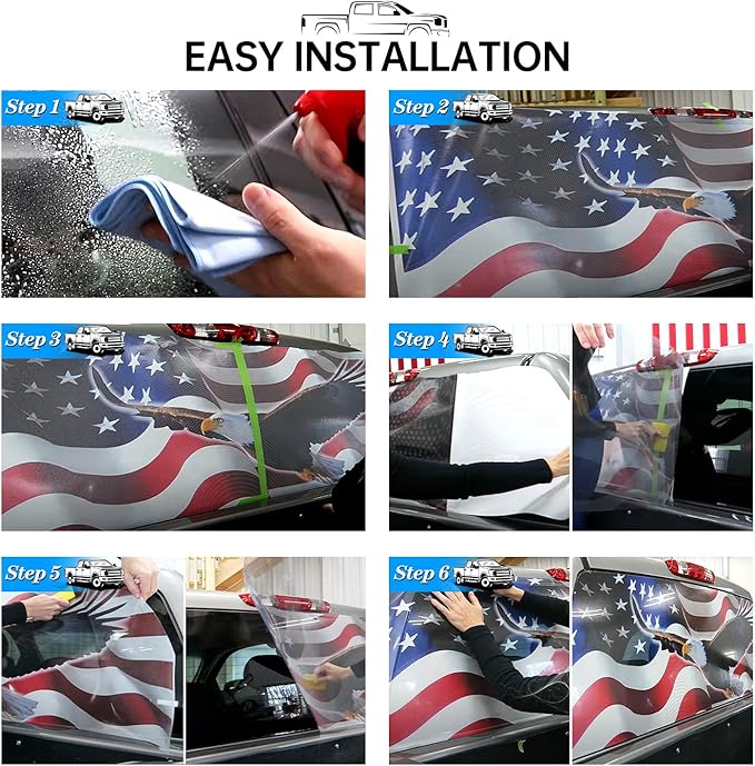 Truck Rear Window Perforated Decal American Flag Vintage Fit Most Pickup Trucks, SUV, Cars - Patriotic Decoration Perforated Vinyl Sticker Size 66" x 20"