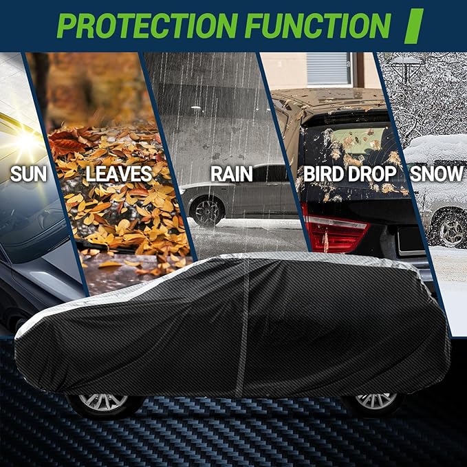 SUV Cover, Carbon Fiber Luxury All Weather Protection SUV Car Covers for Automobiles, Full Exterior Cover with Zipper, Outdoor Car Cover Sun UV Rain Snow Wind Protection, S.U.V S3 207"-230"