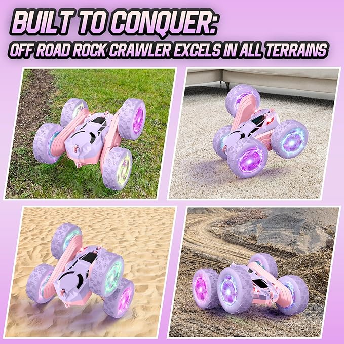 Remote Control Car, Double Sided 360°Rotating 4WD RC Cars, with Sparkling LED Wheels, 2.4GHz Electric Race Stunt Toy Car, Rechargeable Toy Cars for Boys Girls Birthday