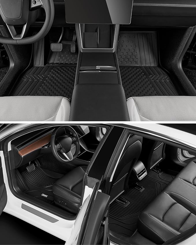 3W Floor Mats Fit for 2021-2023 Tesla Model 3, TPE All Weather Custom Fit Floor Liner 1st and 2nd Row Full Set Car Liners, Black