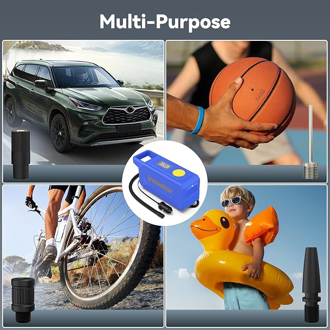 150 PSI Tire Inflator Portable Air Compressor, 12V DC Auto Shutoff Air Pump with Digital Pressure Gauge and Emergency LED Light for Car Tires, Bicycle & Balloons, Blue