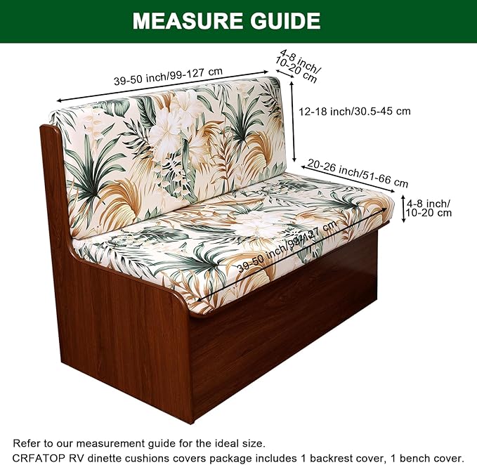 CRFATOP RV Dinette Cushion Covers Printed Elastic Camper Cushion Slipcover Stretchable Loveseat Sofa Chair Cover Furniture Protector for RV Camper Car Bench 1 Backrest Cover & 1 Bench Cover,14