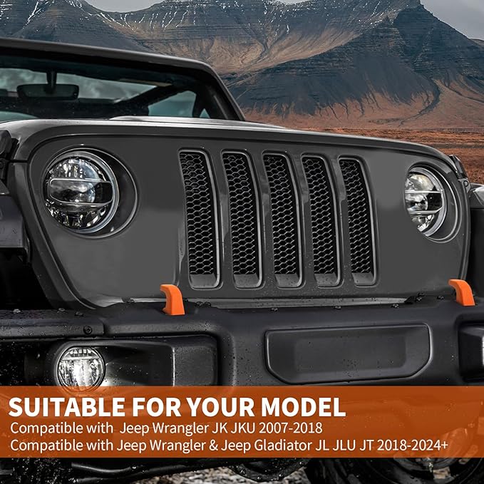 Bumper Tow Hook Covers 2Pcs Compatible with 2007-2018 Jeep Wrangler JK JKU/for 2018-2025 JL JLU & Jeep Gladiator JT Exterior Accessories(Orange)