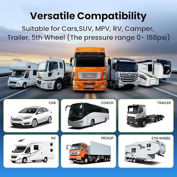 GUTA Tire Pressure Monitoring System, RV Trailer TPMS with 6 Flow Thru Sensors & Color LCD Display, 6 Alert Modes, Signal Booster, Long-Distance Sensing, for Trailer, Trucks, Motor Home (0-188 PSI)