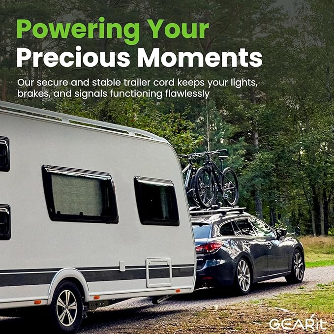 GEARit 7-Way Trailer Extension Cord (1 Foot) 7-Pin Trailer Plug Inline Cord Wire Harness Cable Double Prongs Connector for Gooseneck Hitch, Truck, Camper, RV - 1ft feet