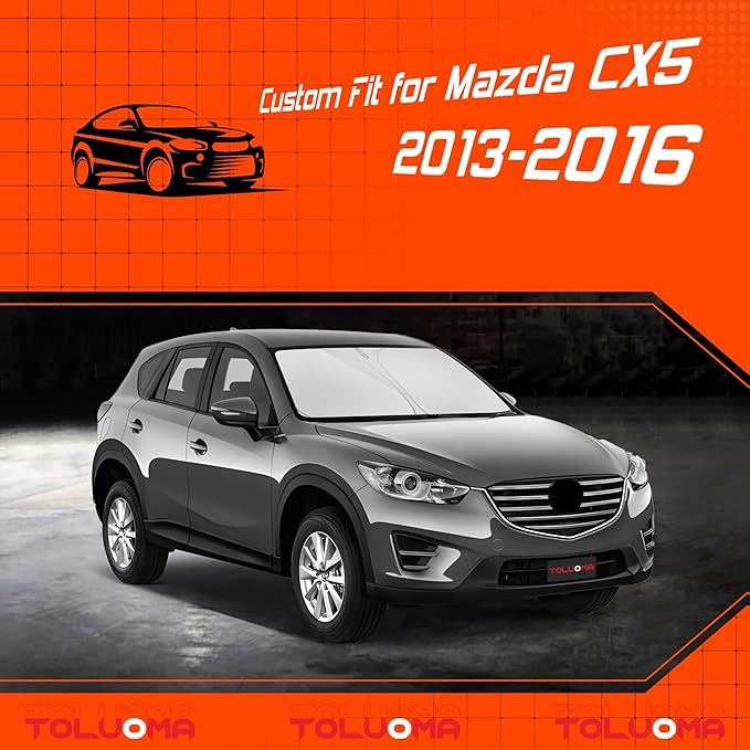 Custom Fit Windshield Sun Shade for Mazda CX5 2013-2016 - Full Coverage, 210T Reflective Fabric, Double-Layer Design - Blocks 99% UV Rays, Keeps Car Cool, Easy to Install and Store