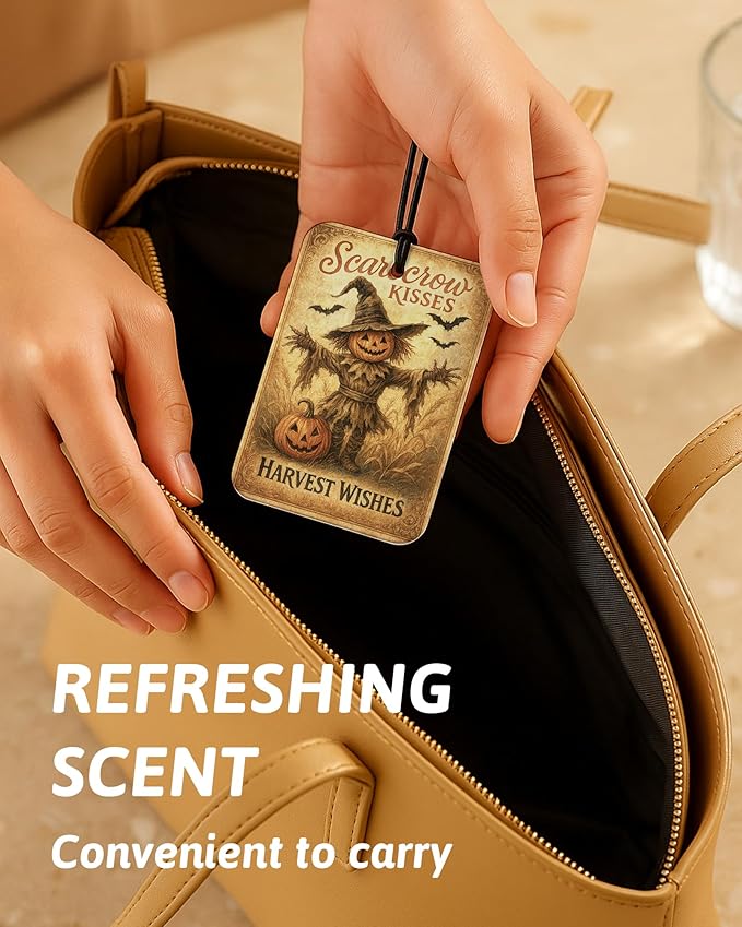 Vintage Witchy Halloween Car Air Freshener 4 Pcs, Spooky Pumpkin Scarecrow Black Cat Witch Hanging Air Freshener for Cars Closet Drawer Books, Halloween Car Accessories Mirror Decor for Women