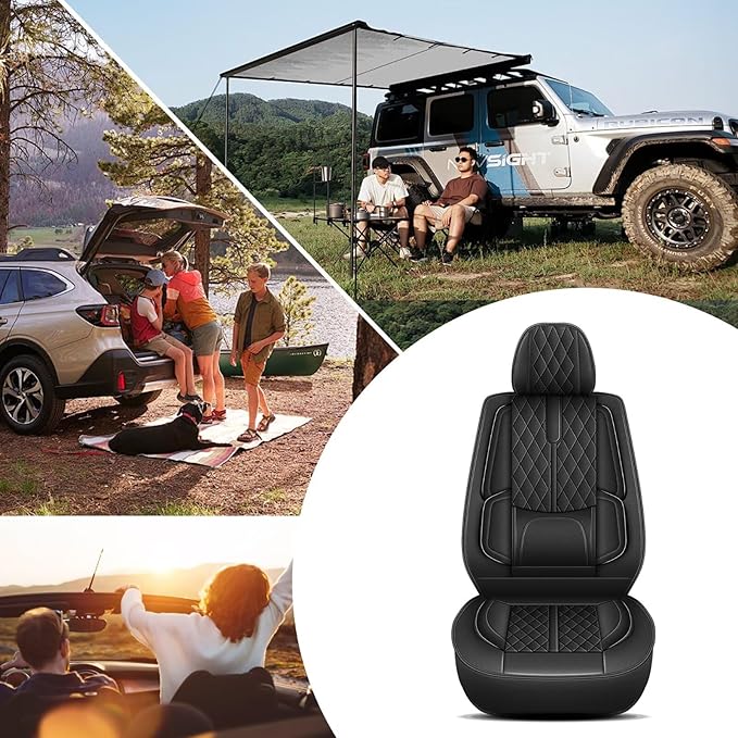 YORKNEIC Car Seat Covers Full Set fit for Jeep Cherokee 2014-2023, Leather Breathable Seat Covers Waterproof Easy Install Custom Protection (Full Set, Black)