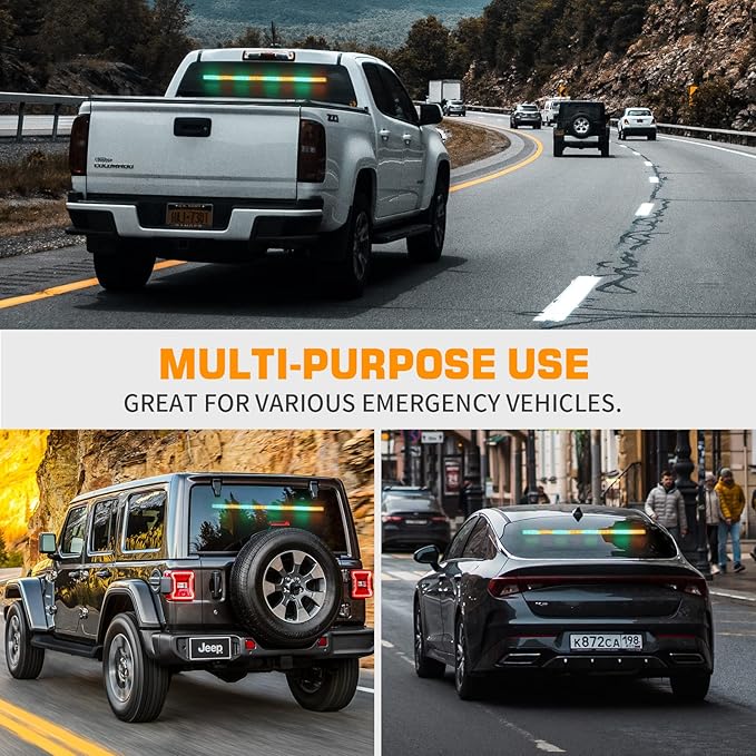 XRIDONSEN 35 inch Traffic Advisor Light Bar 144 LED Green Amber strobe lights Emergency Warning Flashing Safety Interior Windshield w/Directional Arrow for Construction Vehicles plow Trucks