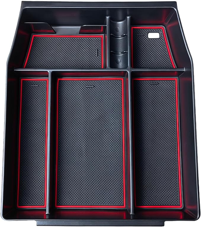 Center Console Organizer Compatible with 2021 2022 2023 2024 Ford F150 Interior Accessories, Armrest Box Insert Storage Tray (Full Console w/Bucket Seats ONLY)-Red Trim