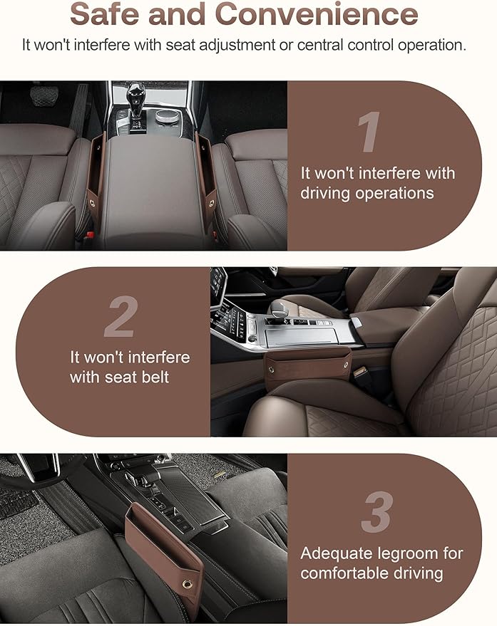 Universal Fit Car Seat Gap Filler Organizer, Premium Leather Car Organizers and Storage Car Accessories for Women/Men, Adjustable Gap Filler for Car SUV Truck (Brown, 1 Pack)