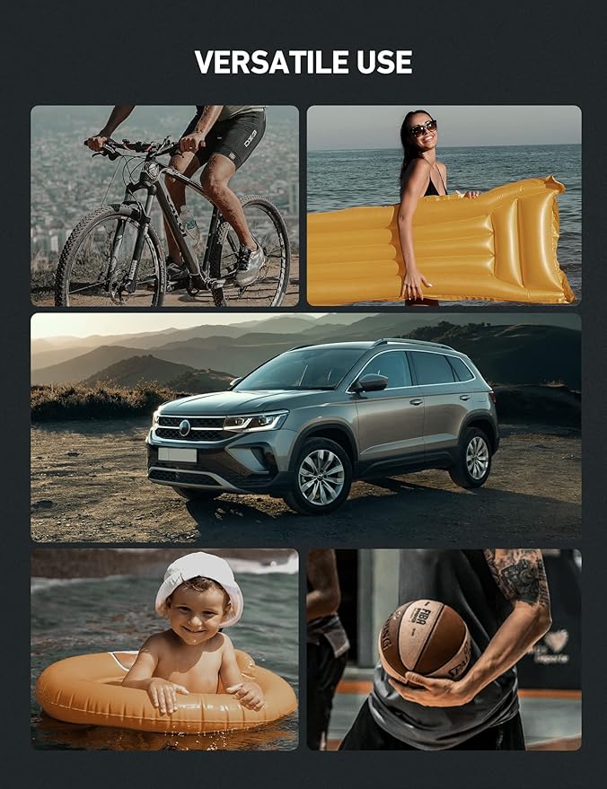 AstroAI Tire Inflator Portable Air Compressor Pump 150PSI 12V DC/110V AC with Dual Metal Motors&LED Light, Automotive Car Accessories&Two Modes for Car, Bicycle Tires and Air Mattresses, Yellow