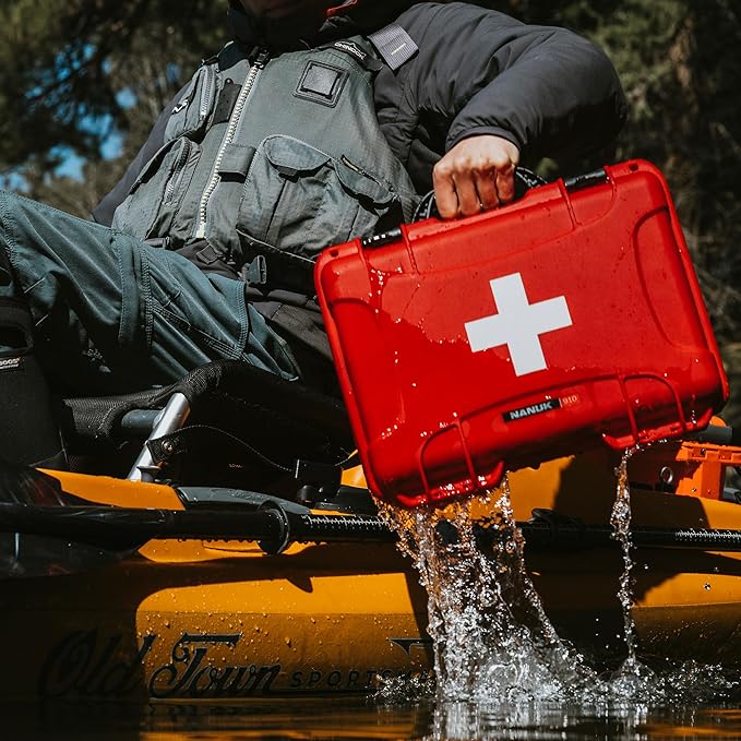 NANUK 910 Waterproof First Aid Box Empty – Durable, Medical First Aid Organizer Case, IP67-Rated, Dustproof, Impact-Resistant, and Floats (7.4" x 4.9" x 3.1") – Red