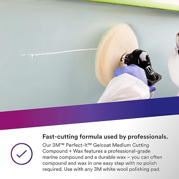 3M Perfect-It Gelcoat Medium Cutting Compound + Wax, 36107, 1 Gallon, One-Step Process, P1500 and Finer Scratches, Fiberglass Oxidation Remover for Boats and RVs