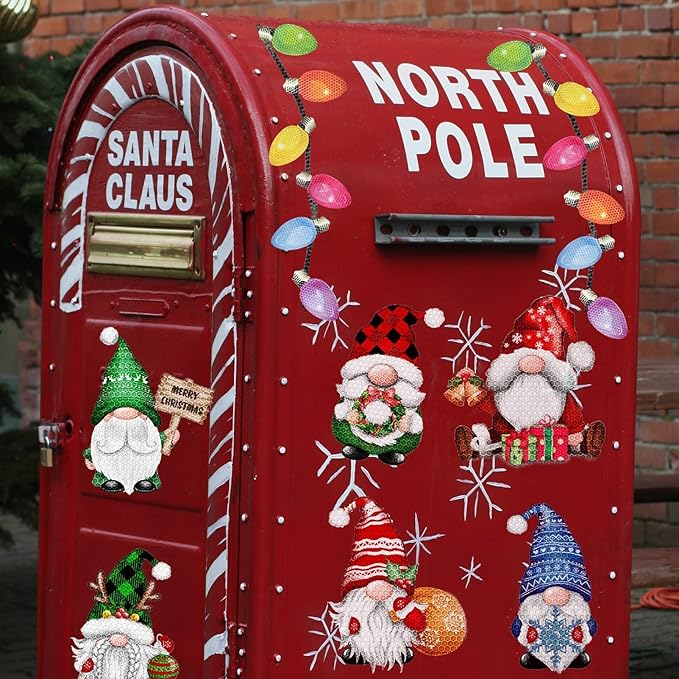 BORAMDO Christmas Reflective Car Magnets Set 30Pcs, Christmas Gnome with Bulb Light and Wire Car Decoration, Refrigerator Garage Door Decorations, Holiday Magnetic Xmas Gnomes Decor