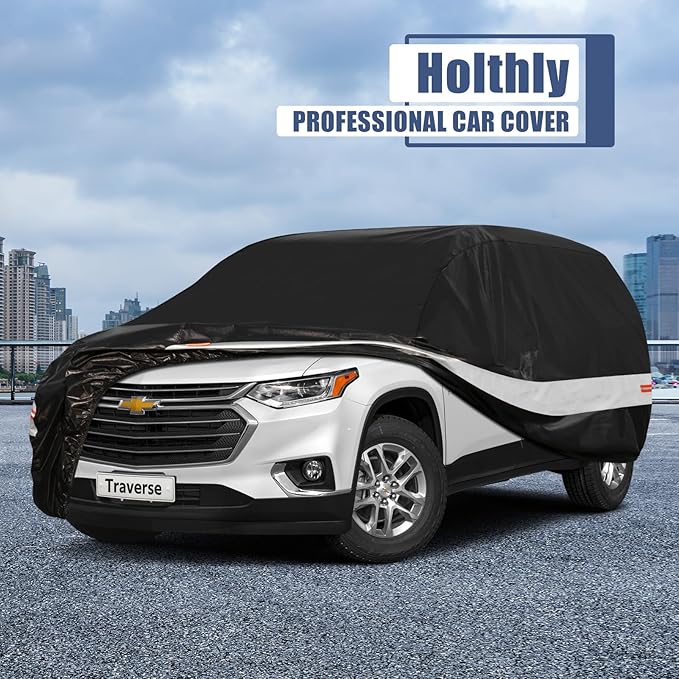 10 Layers SUV Car Cover Custom Fit for Chevrolet Chevy Traverse (2009-2024) Waterproof All Weather for Automobiles, Outdoor Full Cover Sun UV Rain Protection with Cotton.Black