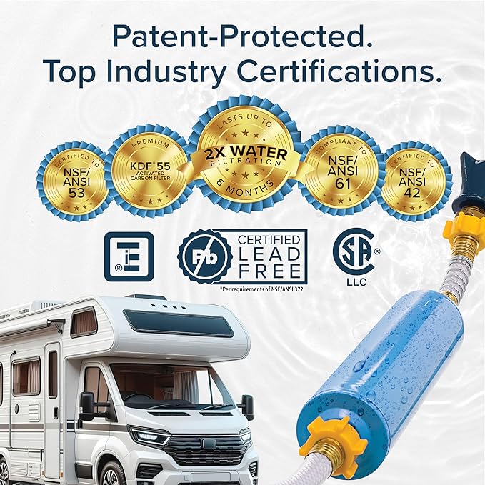 Camco Tastepure XL RV Water Filter - Reliable RV Inline Water Filter with Flexible Hose Protector - GAC & KDF Water Filtration - Made in USA - Camping Essentials for Fresh Drinking Water (40019)