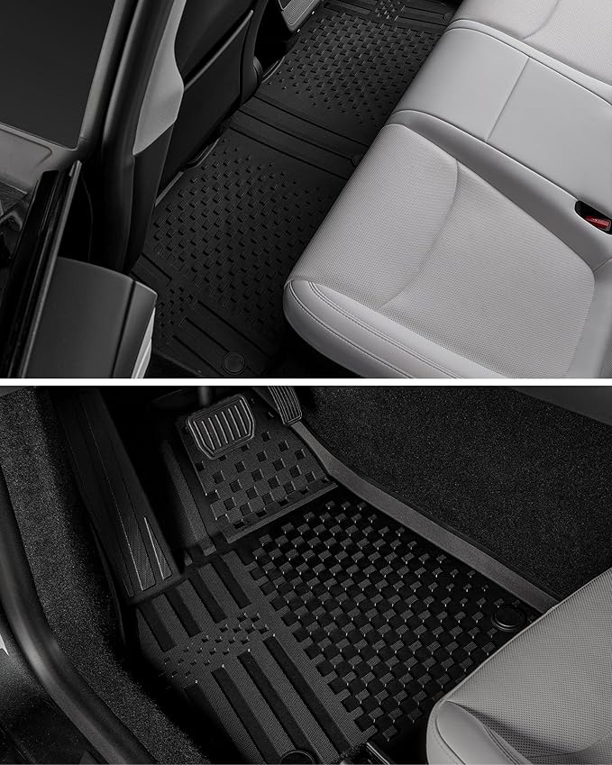 3W Tesla Model Y Juniper Floor Mats, Front Rear Cargo Liner & Seatback Protector, Custom Fit 2025 2026 Model Y Acecessories, TPE All Weather Odorless Non-Slip, Black