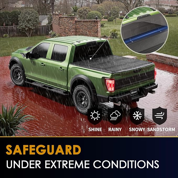 Low Profile Tonneau Cover Truck Bed for Chevy Silverado/GMC Sierra 1500 6.6ft Bed 19-25, Fully Folded Vertical Clearance Hard Flip Fold Locking Drill-Free Install Waterproof Anti-Theft Security 78.9"