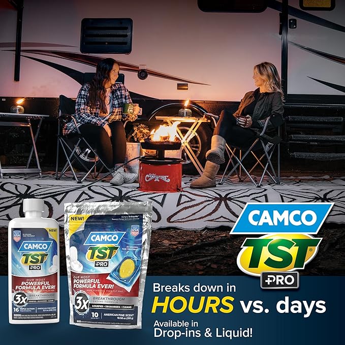 Camco TST PRO RV Toilet Treatment Drop-INs - New & Innovative Bio-Enzymatic Formula for Rapid RV Sewer Break Down - RV Black Tank Treatment - Fresh Pine Scent - Septic-Safe, 10-Pack (41770)