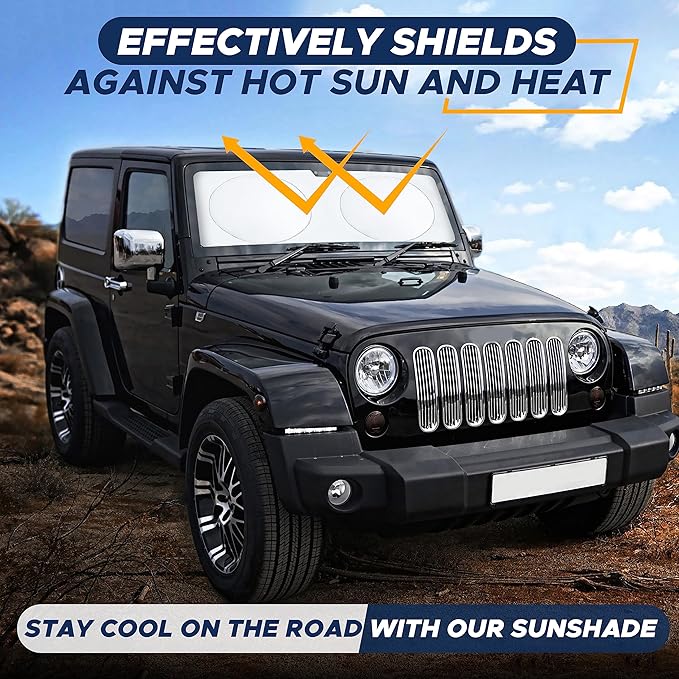 EcoNour Jeep Windshield Sunshade | Sun Visor for UV Rays & Heat Protection | Suitable for Wrangler, Gladiator | Jeep Accessories for Wrangler | X-Small - 60x21 Inches