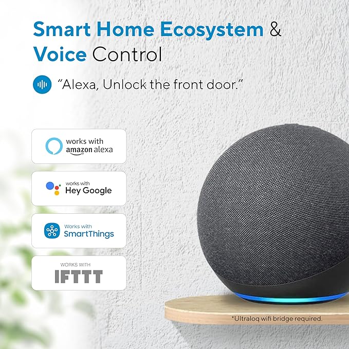 ULTRALOQ U-Bolt Smart Lock, 5 in 1 Keyless Entry Door Lock with Bluetooth, App Control, Backlit Keypad, Auto Unlock, Smart Deadbolt for Front Door, ANSI Grade 1, 1 Year Battery, Satin Nickel