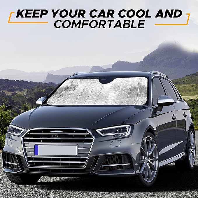 EcoNour Accordion Car Windshield Sun Shade | Reflective Car Window Shades for UV & Sun Protection | Foldable Windshield Cover Keeps Interior Cool | 26 x 56 Inches