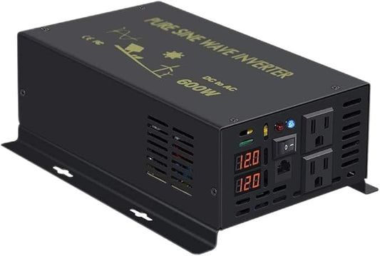WZRELB 600W 12V 120V Pure Sine Wave Power Inverter with 2 AC Outlets Wired Remote Control