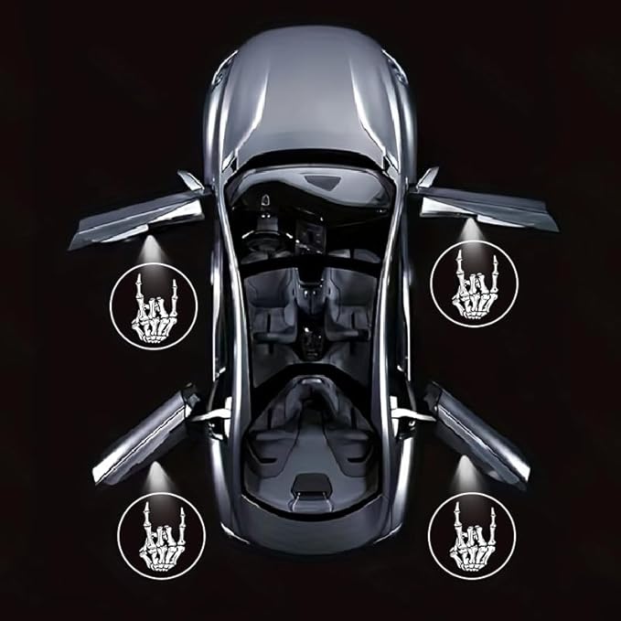 4PCS No Fade Car Door Lights,Skeleton Door Lights Logo Projector LED Shadow Welcome Lamp,Skeleton Car Accessories,Arm Skull Finger Gifts,Suitable for All Vehicles Motorcycle
