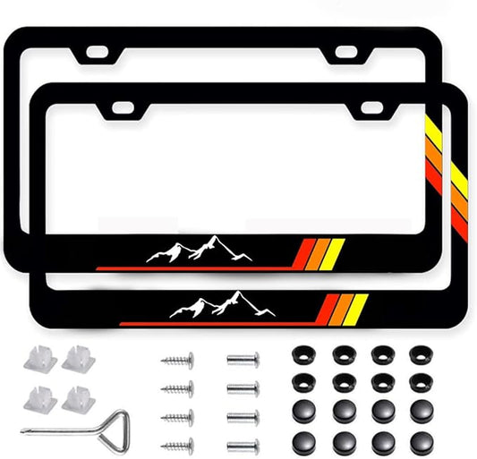2Pack Tri-Color Stainless Steel License Plate Frames Holder with Screw Caps Rust-Proof, Weather-Proof fit for Toyota Tacoma 4Runner Tundra Rav4 Highlander Sequoia TRD -Yellow