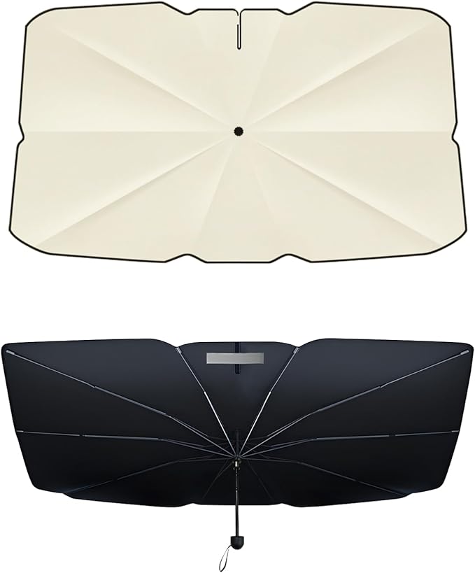 [2025 Upgrade] Retractable Windshield Sun Shade for Car, Umbrella Sunshade for Car Windshield Protect Vehicle from Sun Rays & Heat Damage Medium (57" x 33")