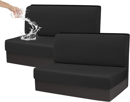 CRFATOP Sets of 2 Waterproof RV Dinette Cushion Slipcover Stretch Camper Cushion Covers Solid 2 Seat Sofa Chair Cover Furniture Protector for RV Car Bench 2 Backrest Covers & 2 Bench Covers,Black