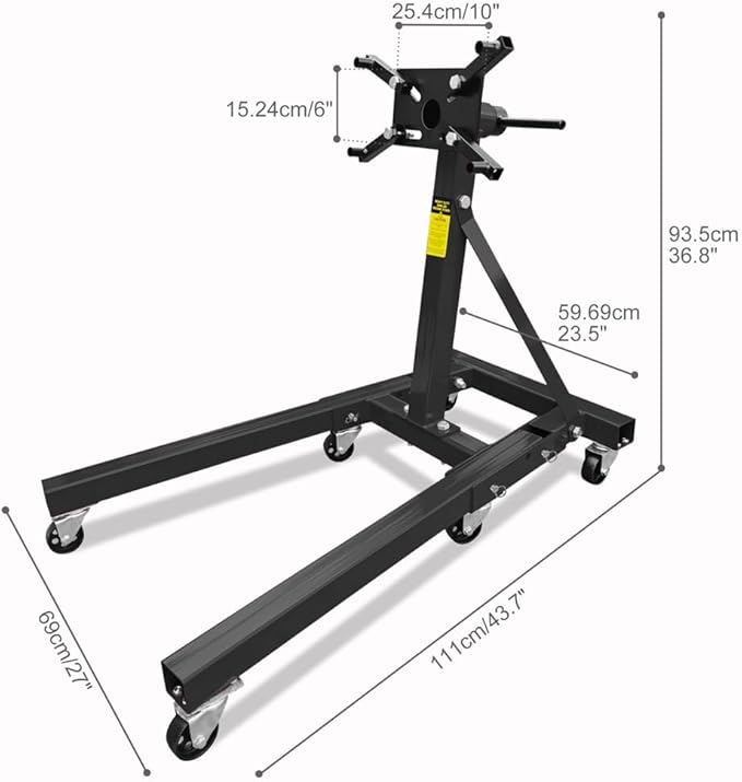 Engine Stand 2000LBS Capacity Engine Hoist Motor Stand 360 Degree Rotating with 6 Casters, 4 Adjustable Arms, Jack Stands with Foldable Frame for Auto Repair, Vehicle Maintenance Black