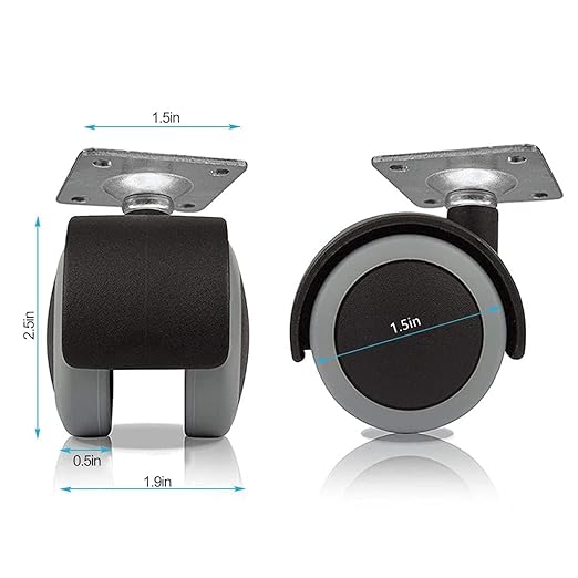 1.5 Inch Rubber Caster Wheels(Top Plate), Furniture Wheels Replacement with 360 Degree Rotation for Moving Drawer Cabinet Table Cart, 132-lbs Load Capacity for Furniture Casters Set of 4