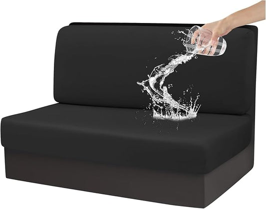 CRFATOP Waterproof RV Dinette Cushion Slipcover Stretch Camper Cushion Covers Solid Loveseat Sofa Chair Cover Furniture Protector for RV Camper Car Bench 1 Backrest Cover & 1 Bench Cover,Black