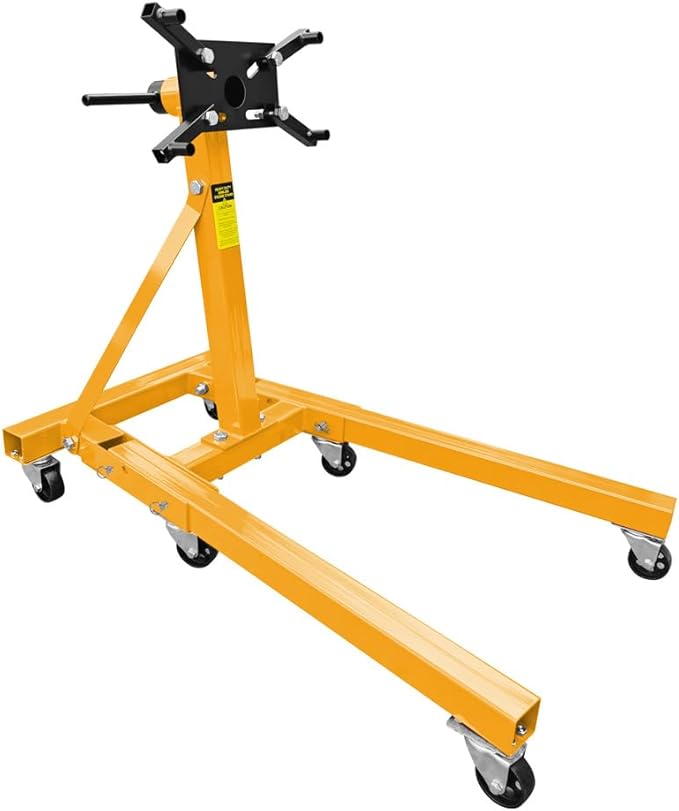 Engine Stand 2000LBS Capacity Engine Hoist Motor Stand 360 Degree Rotating with 6 Casters, 4 Adjustable Arms, Jack Stands with Foldable Frame for Auto Repair, Vehicle Maintenance Yellow